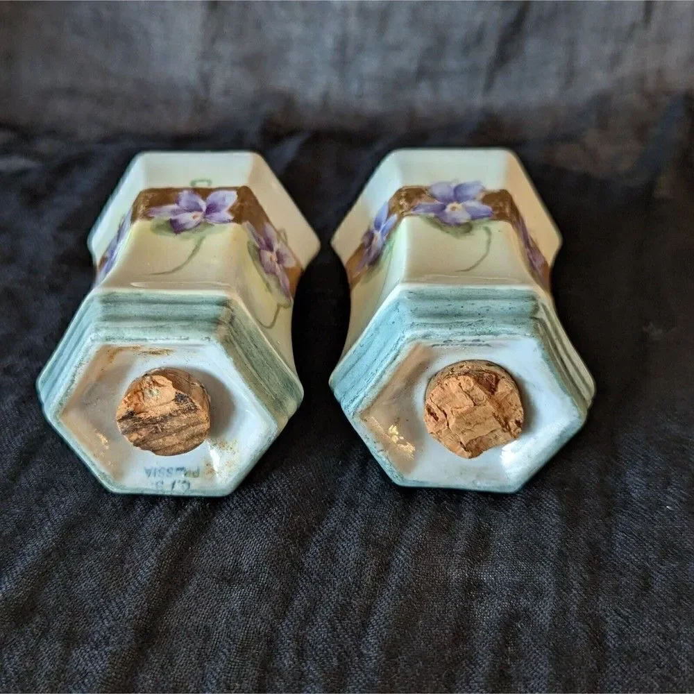 C.S. Prussia Salt Pepper Shakers Vintage Purple Flowers Ceramic Porcelain